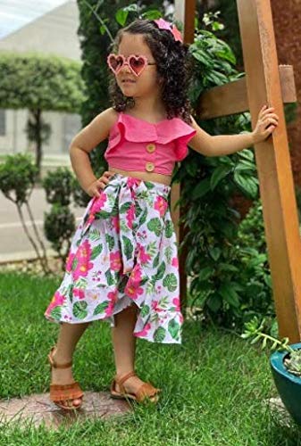 Sdghg LZM-B-WODVGOY2KA1 Toddler Kid Baby Girl Summer Outfits Sleeveless Crop Top + Irregular Floral Print Skirt 2Pc Casual Clothes Set thumb #2