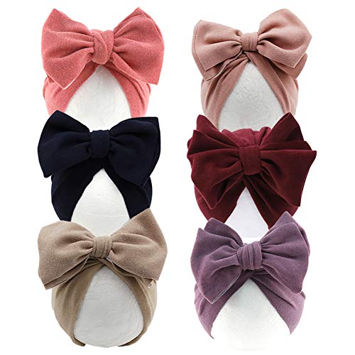 Image of Baby Turban Big Hair Bow Baby Hat Baby Girl Soft Beanie Cap Newborn Infant Toddler Kid Headwrap