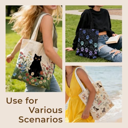 Sukyerios Butterfly Moon Floral Canvas Book Tote Bag with Zipper for Women by Sukyerios - Used condition - Image 3
