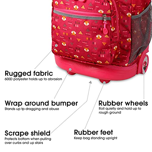 Image of J World Sunrise Kids Rolling Backpack with Wheels for Girls Boys, Roller Bookbag for School, 18 x 13 x 9 Inches, Fox