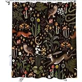 Fairy Rustic Forest Shower Curtain, Boho Cute Funny Gothic Vintage Mushrooms Woodland Wild Animals Butterfly Shower Curtain for Bathroom，Waterproof Fabric Bathroom Curtain Set with Hooks 72X72Inch