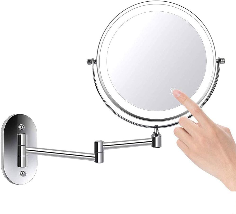 Miniatura 1 de Espejo de maquillaje montado en la pared de 8 pulgadas de doble cara 1X10X espejo de tocador giratorio extensible alimentado