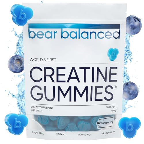 Bear Balanced Creatine Gummies for Men & Women - Creapure Creatine Monohydrate L-Theanine L-Tyrosine & B12 for Muscle Growth Strength Focus Energy & Health - Low Calorie Sugar-Free & Vegan