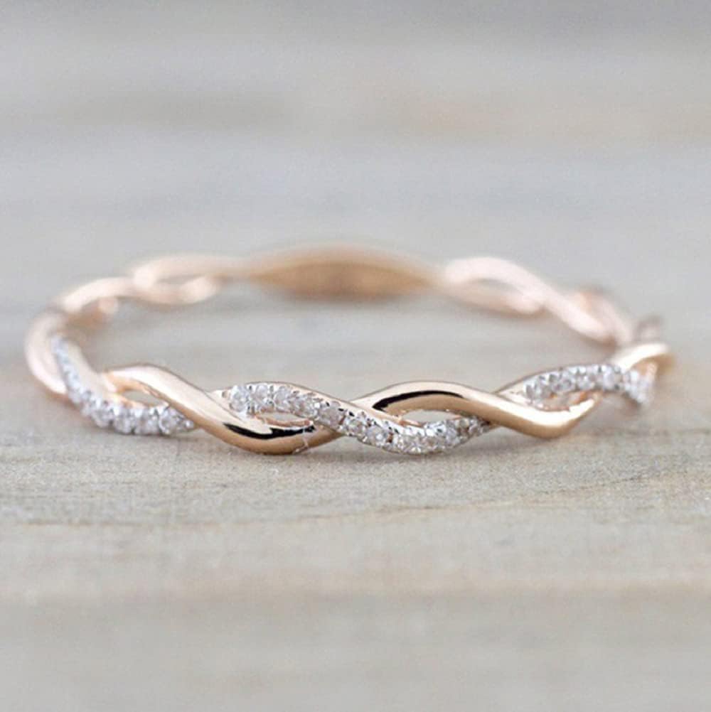 DUAN Twist Ring for Women Fashion 14K Solid Rose Gold Stack Twisted Ring Wedding Party Women Jewelry Size（6-10） (US code 7) image 3