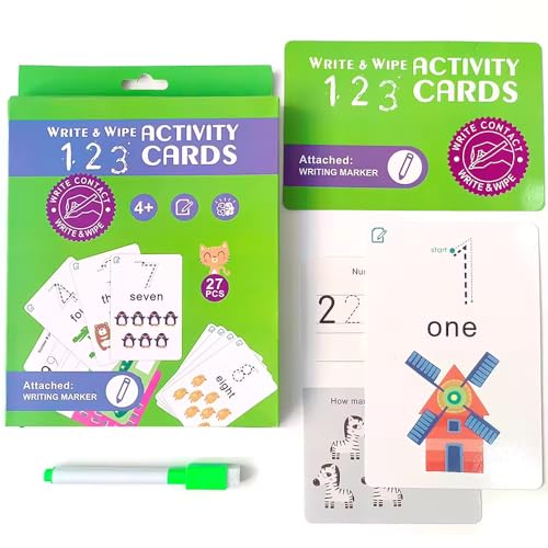 Image of Adora Reusable Wipe and Clean Card Book Activity : Write and Practice Number 1-100 | Includes Marker & 27 Pcs Cards
