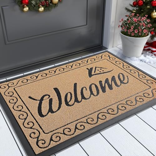 Yimobra Welcome Mat Outdoor Indoor, Waterproof Heavy Duty Front Door Mat Outside Entrance, Extra Sturdy Non-Slip Doormat, Low Profile, Dirt Trapping, 36x24 Inches, Yellow