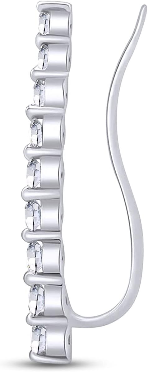 AFFY Floating Curved Bar One Piece Left Ear Crawler Earrings In White Gold Over Sterling Silver