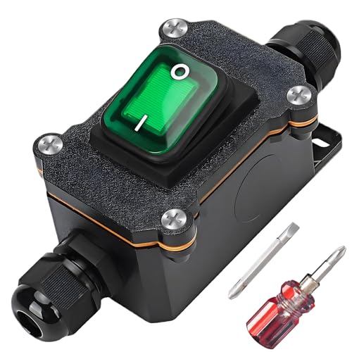 IP65 Wasserdichter Inline Schalter 12V DC 20A DPST 4 polig: 12v Schalter Kabelschalter Schnurschalter Wippschalter mit LED grün Licht Joystick Tasten Auf beiden Seiten Ein und Ausgang