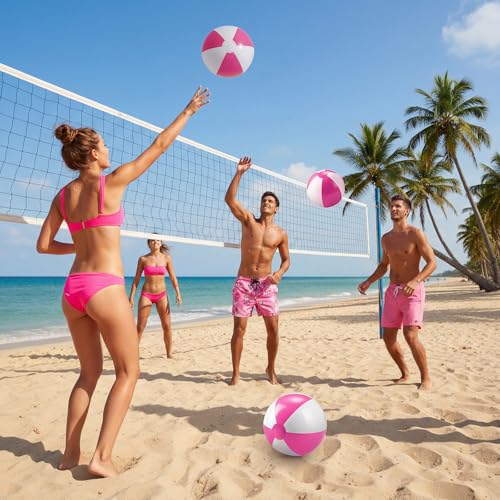Glimin 4 Pcs 35 Inch Jumbo Striped Inflatable Pool Floats with 2 pcs Beach Ball for Adults Swimming Pool Tubes for Summer Swimming Beach Party(Pink) by Glimin - Image 6