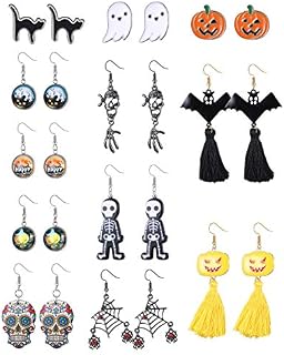 Milacolato Halloween Earrings for Women Themes Bulk Sugar Skull Pattern Halloween Stud Earrings Set Drop Dangle Earrings Halloween Jewelry gifts