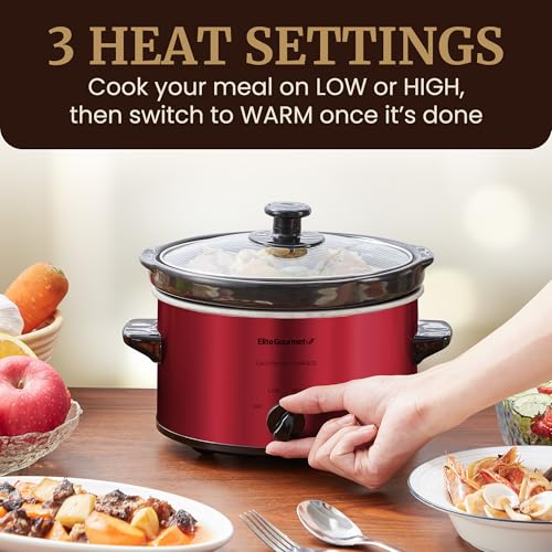 Elite Gourmet MST-275XR Electric Slow Cooker, AdjCatable Temp, Entrees, Sauces, Stews and Dips, Dishwasher-Safe Glass Lid & Ceraic Pot, 2Qt Capacity, Metallic Red - Image 3