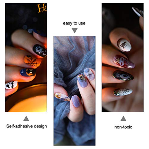 Minkissy 40 Stück Halloween Nagelfolie Transfer Aufkleber Nail Art Aufkleber Tipps Wraps Kürbis Spinne Geist Hexe… – Bild 6