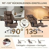 EXCEBET XXL Chefsessel bis 180kg Belastbar, Ergonomischer Bürostuhl mit Taschenfederkern, Breiter Drehstuhl für Schneidersitz, Dick Gepolstert, Hochlehner Managerstuhl mit Lendenwirbelstütze (Braun) – Ansicht 3