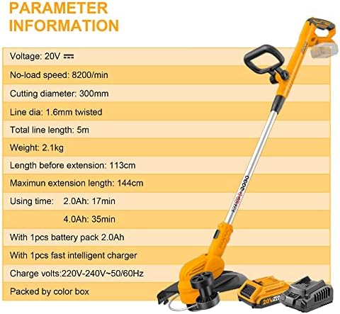 INGCO 20V Lithium-Ion Cordless Grass String Strimmer, Cutting Diameter 30 cm, 45°Rotating Head, Automatic Feed System with Battery and Charger CGTLI203285