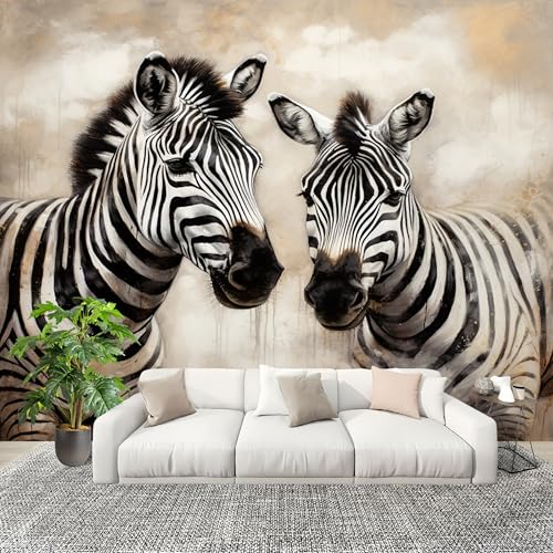 Papel Pintado Salón Dormitorio Animales Cebras Retro - Fotomurales Pared Tejido No Tejido Decorativos Murales En Blanco Y Negro Fotográfico Moderno Decoración de Paredes (200x140 cm)