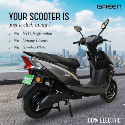 Image of Green Invicta Low Speed Electric Scooter Non RTO 80KM Range Lithium Battery with Portable Charger (Grey)