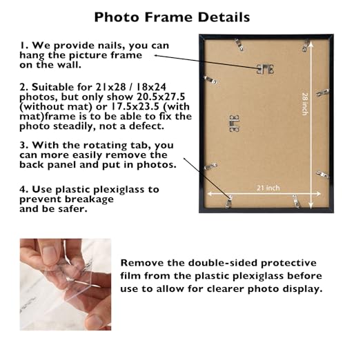 Image of JCJMY 21x28 Picture Frame with 18x24 Mat, Display Photo 18x24 with Mat or 21 x 28 Without Mat, Wall Hanging Large 21 by 28 Poster Frame with Plexiglass, Black