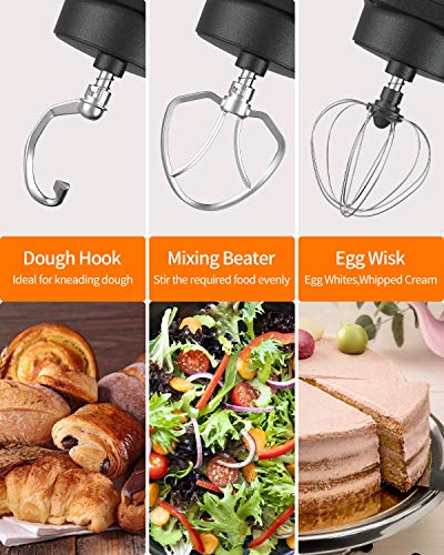Stand Mixer, KUPPET Stainless Steel Mixer 6.5-QT, kitchen Mixer 6-Speeds Tilt-Head Food Mixer with Dough Hook, Wire Whip & Flat Beater, Splash Guard for Home Cooks Electric Mixer, Imperial Black
