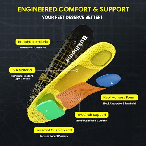 Bukihome Running Insoles for Men & Women –Lightweight Arch Support Inserts for Plantar Fasciitis, Insoles for Standing All Day with Comfort - Size XS-Women 7-7.5 — view 3