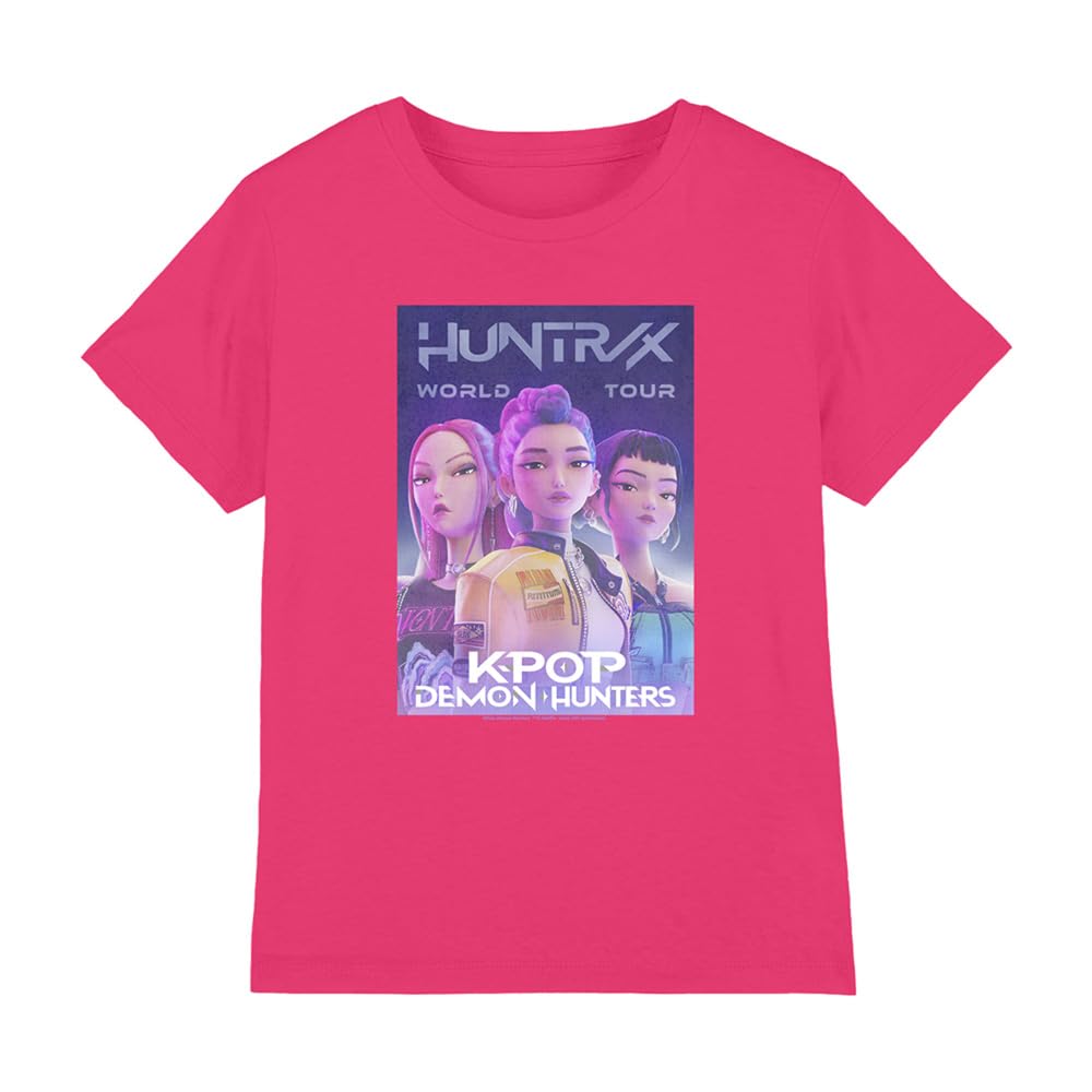 K-Pop Demon Hunters - Huntrix Huntr/X World Tour Billboard Kids T Shirt, Fuchsia, 12-13