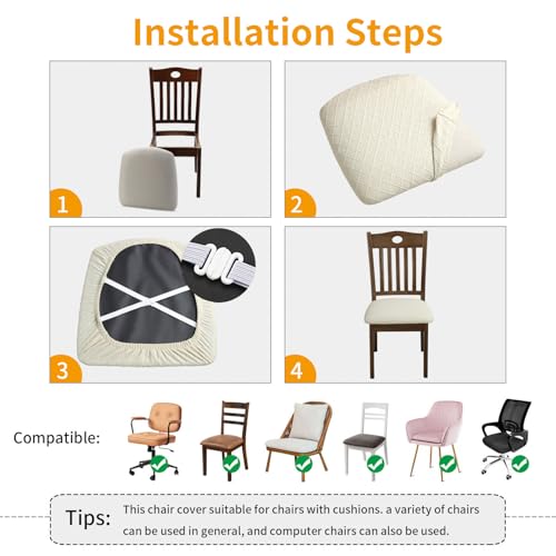 Image of YISUN Stretch Chair Seat Covers, Dining Room Chair Seat Covers, Removable Washable Kitchen Seat Covers Protectors Cushion Slipcovers (4, Beige)