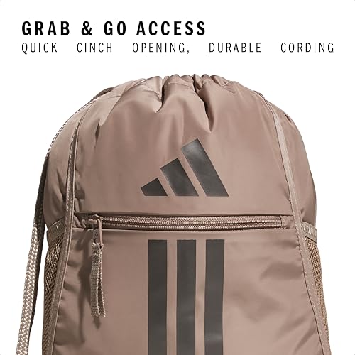 Image of adidas Alliance Sackpack, Drawstring Backpack, Lightweight Small Gym Bag for Women and Men, Chalky Brown /Gunmetal /3.0, One Size, Alliance Sackpack - Drawstring Backpack Small Bag for Men and Women