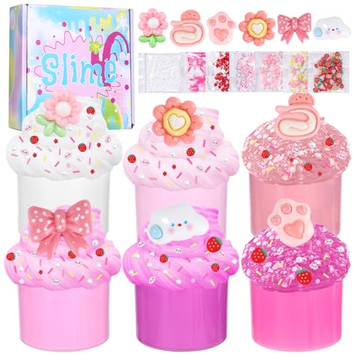 Yuxava Fluffy Slime Kit, 70ML Set di Slime per Bambini, 6 Pezzi DIY Mini Slime Per Burro Fluffy, Melma Trasparente e Melma di Burro, Regali di Slime,Putty Giocattoli Regalo per feste per bambini(rosa)