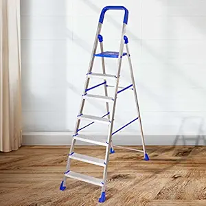 FLIPZON Folding 7 Step Maple Aluminium Ladder (Large, Blue and Silver)