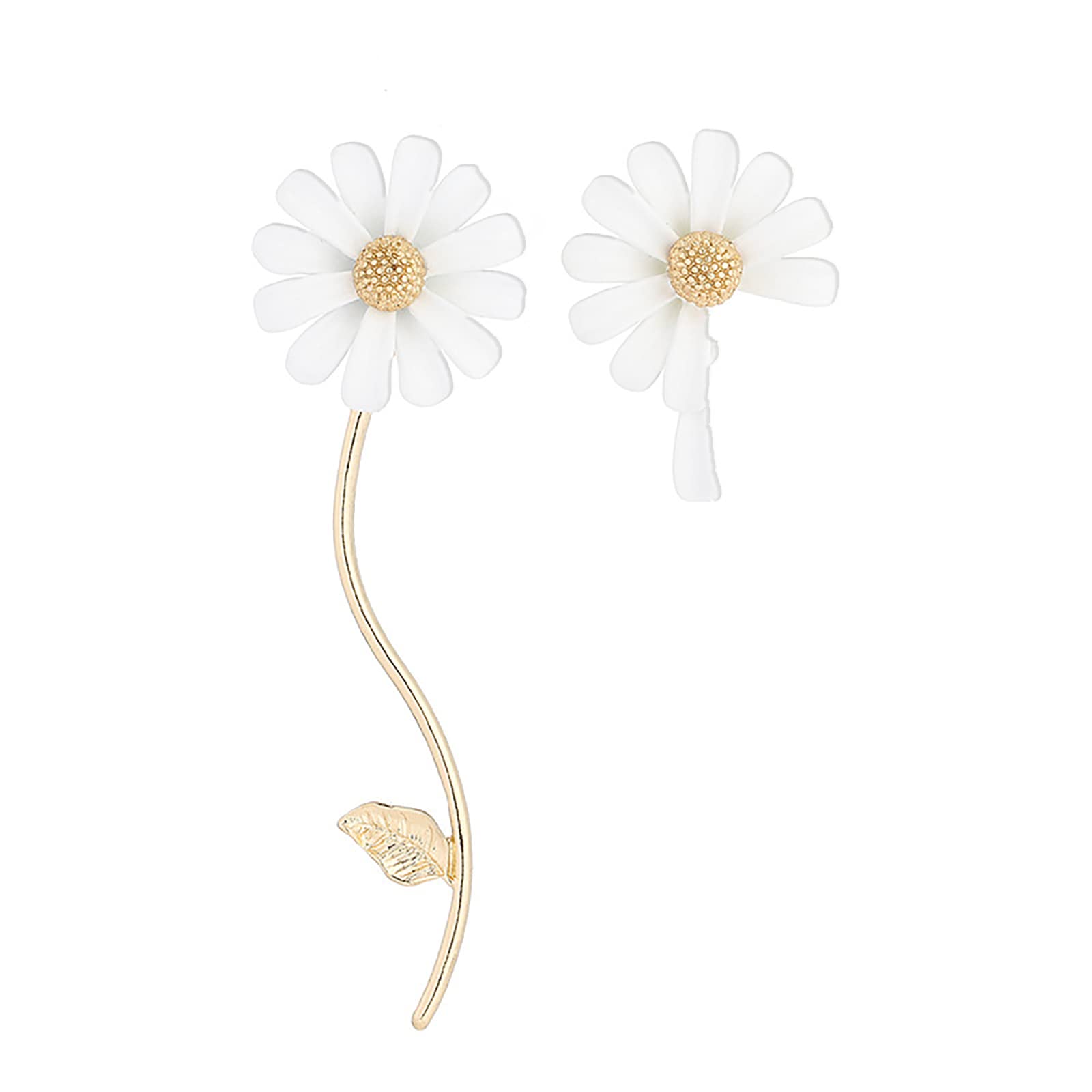 S925 Silver Needle Personality Simple Enamel Glaze Daisy Flower Asymmetric Earrings Women's Exquisite Jewelry Gifts