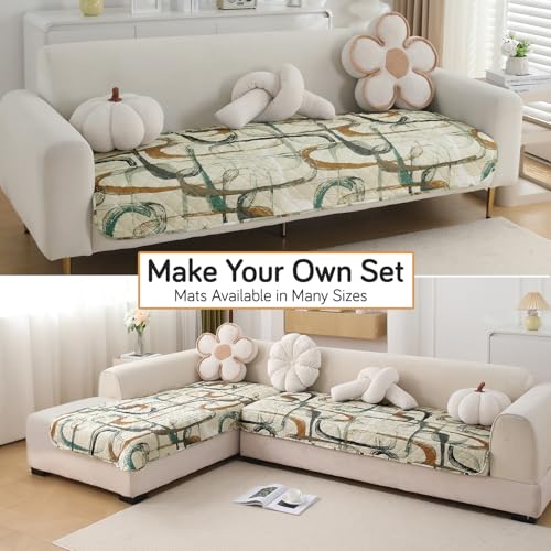 Image of HOKIPO 'Elira Series' Water Repellent + Waterproof Quilted Sofa Mats | Make Your Own Sofa Cover Set | Length 110cm - Parchement Beige Abstract Art (AR-5244-C6)