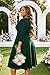 Runwind Women’s Plus Size Midi Dress 3/4 Sleeve Fit and Flare Cocktail Dresses Casusl V-Neck Dress with Pockets Green