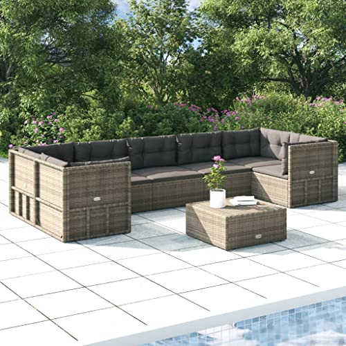 FARBUROI Set de Muebles de jardín 7 pzas y Cojines ratán sintético Gris,Conjunto de Muebles de Jardín de Diseño Moderno en Ratan PE con Asientos Ajustables y Cojines Cómodos Muebles de jardín