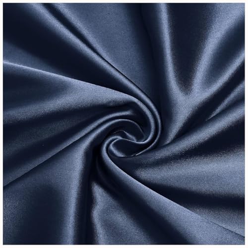 Tissu Satin Fluide Bleu Marine Anti-Froissement en Polyester Élasthanne pour Robe Ajustée
