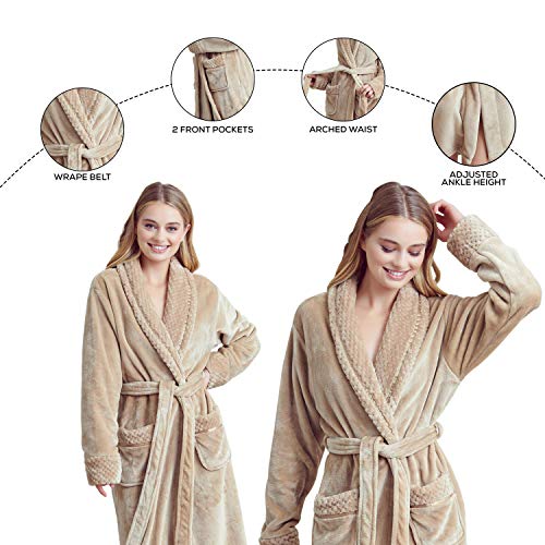 Women’s Comfortable Fleece Bathrobe – Plush Soft Robe For Women (Xl/Xxl, Beige) #TOP2