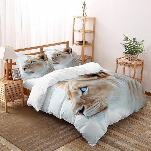 Housse couette lion sans repassage parure lit animaux 220x240 microfibre - 3