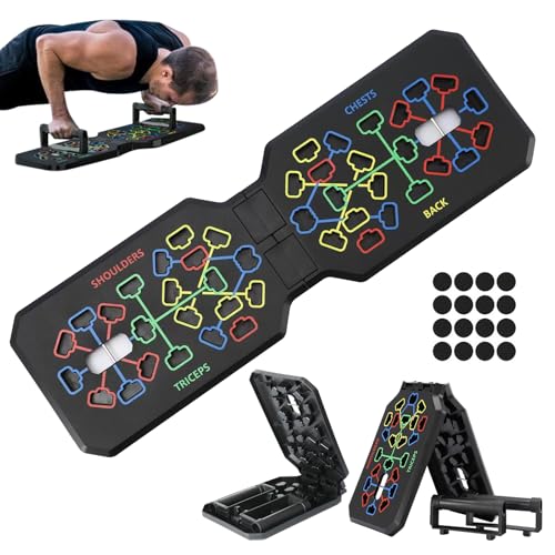 LEKEFETO Tabla de flexiones con asas de entrenamiento 24 en 1, plegable y antideslizante (material ABS), 150 kg de carga + guía muscular para pecho, espalda y tríceps