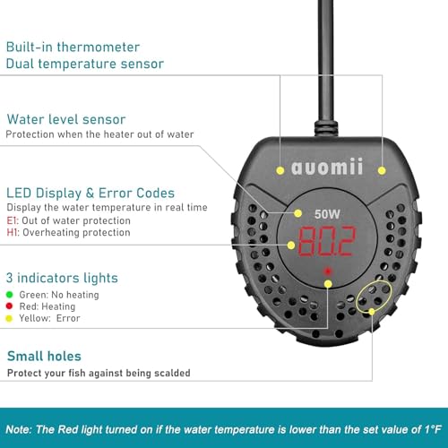 Image of Aquarium Heater 25W 50W 100W 150W Fish Tank Heater with Adjustable Temperature External Controller for 15 20 30 Gallons (50W)