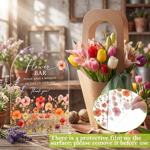 Kolldenn 59 Pcs Flower Bar Supplies Include Acrylic Flower Bar Sign Bouquet Wrapping Gift Bags with Handle Chiffon Ribbon Garden Scissors for Floral Bloom Decor (Arc) by Kolldenn - Used condition - Image 5