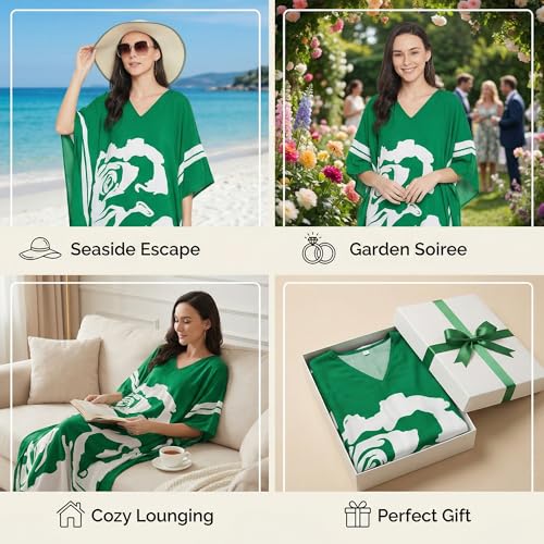 Image of Oussum Women Plus Size Dresses Kimono Caftan Maxi Dress Floral Polyester Long Mumu House Beach Cover Up 1X-3X Summer Wear