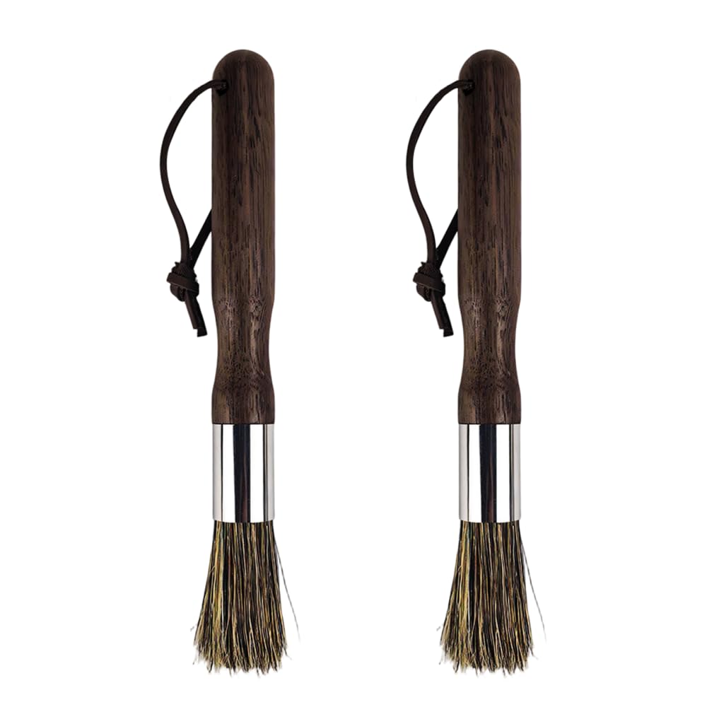 2PCS Round Boar Bristle Paint Brushes, Solid Wood Handle Basting Brush with No Shedding Design for Baking Sauce Spreading Coffee Grinder Cleaning