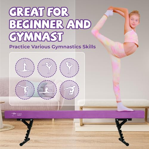 Kangaroo Hoppers Balance Beam, Adjustable & Foldable Gymnastics Beam, High and Low Floor Beam, Beginners and Professionals Home Training Equipment with Anti-Slip Foot, 8FT (Purple) - Thumbnail 6