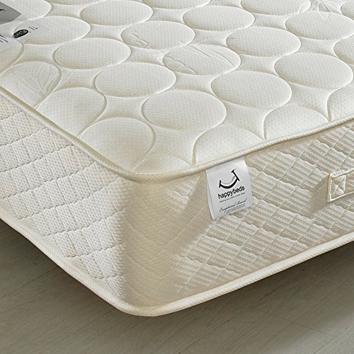 Bamboo Quilted Open Coil Spring, Happy Beds Mirage Medium Tension Mattress with Natural Fillings - 3ft Single (90 x 190 cm)