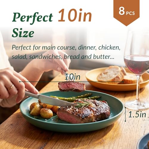 Image of Homienly 10 inch Wheat Straw Dinner Plates Set of 8 - Alternative to Plastic, Microwave & Dishwasher Safe, Unbreakable Kids Plates with 4 Colors (Classic Bright)
