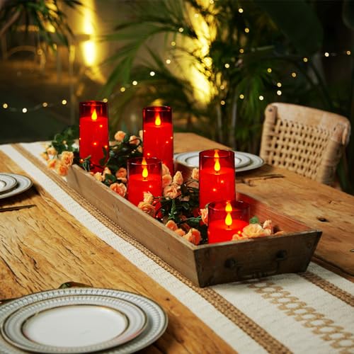 Image of Homemory Flickering Flameless Candles, Red LED Pillar Candles with Remote