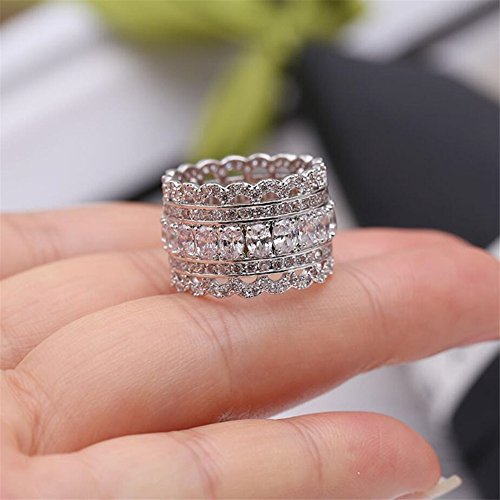 Vintage Princess Cubic Zirconia Wide Wedding Band Eternity Statement Cocktail Ring 18k White Gold Plated Jewelry 5