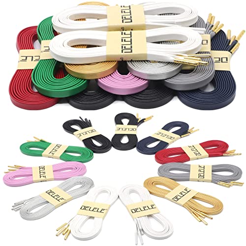 Delele Flat Pu Leather Laces: Waterproof Shoelaces For Sneakers Boot 2 Pair Black With Gold Aglet 47 Inch #TOP4