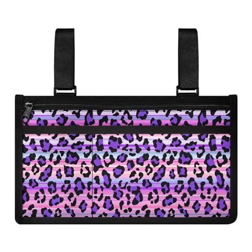 Goronwyfloyd Purple Leopard Stripes Wheelchair Side Storage Bag, Wheelchair Accessories Wheelchair Armrest Bag Storage Pouch to Hang on Side for Mobility Scooter, Walker, Rollator