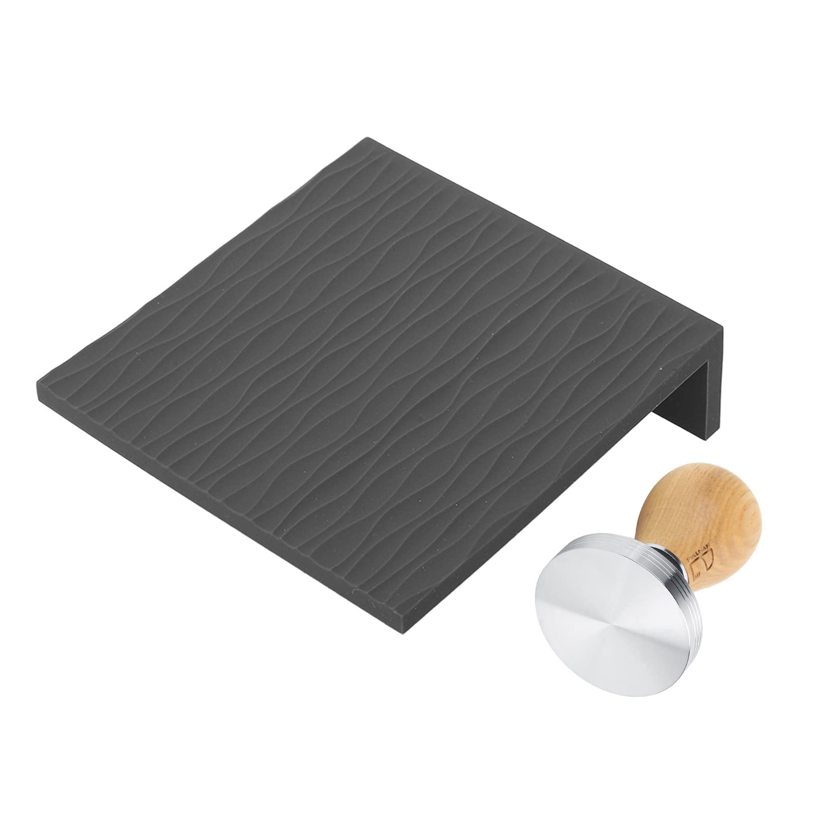 Juego de Compactador de café de 58 Mm con de Haya para Baristas Caseros, Incluye Tapete y Arandelas para Apisonar, Materiales Duraderos de Silicona y Acero Inoxidable (Negra)