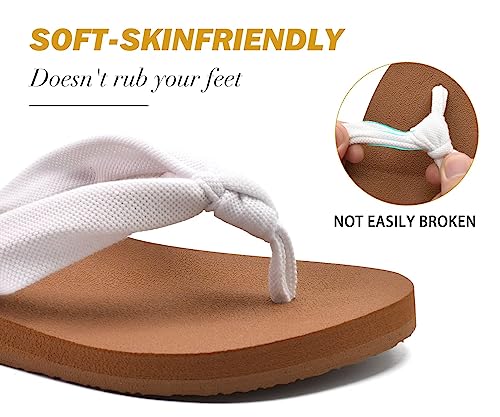 Kuailu Flip Flops For Women With Arch Support Yoga Mat Comfortable Summer Beach Walking Thong Cushion Sandals Slip On Indoor Outdoor White Khaki Size 9 thumb #5