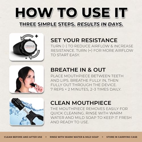 Inhale Respiratory Trainer | Lung Strengthening Breathing Exercise Device | Made in USA | Adjustable Bi-Directional Resistance | Medical Grade Silicone Mouthpiece | Carrying Case Included - Image 4